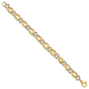 14K Two-tone Gold 10mm Polished Link Bracelet