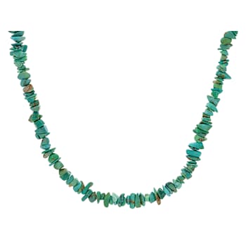 Green Turquoise Chip Strand Necklace In Sterling Silver