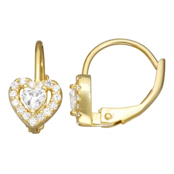 White Cubic Zirconia 14k Yellow Gold Over Sterling Silver Children's
Heart Earrings 0.63ctw