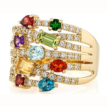 Multi-Gemstone Multi-Row Band Ring In 18K Gold Over Sterling Silver 1.93ctw