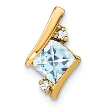 10k Yellow Gold Cushion 0.56 ctw Aquamarine and Diamond Chain Slide Pendant