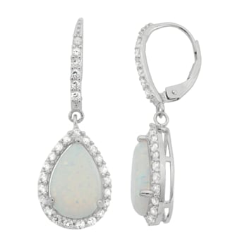 Lab Created Opal Sterling Silver Dangle Earrings 5.12ctw