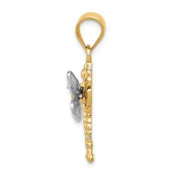 14k Two-tone Gold Textured Dragonfly Pendant