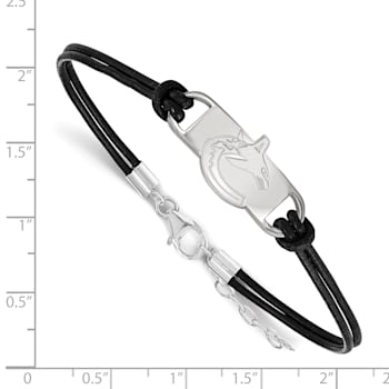 Rhodium Over Sterling Silver NHL LogoArt Vancouver Canucks Leather Bracelet