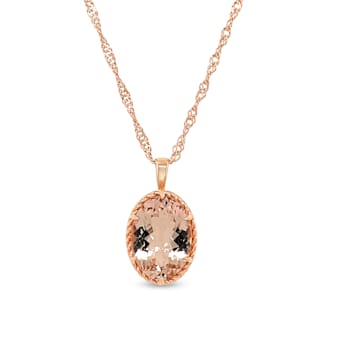 14K Rose Gold 14x10mm Oval Morganite Pendant 5.16ctw
