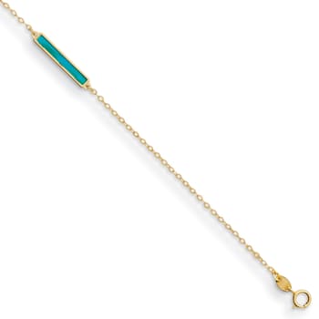 14K Yellow Gold White Mother of Pearl and Teal Color Bar 7-inch Bracelet