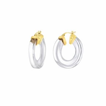 14K Yellow Gold Over Sterling Silver Clear Chunky V-Hoop Acrylic Earrings