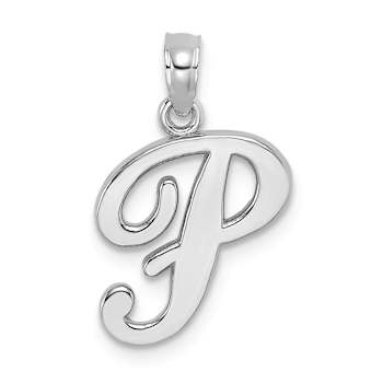 Rhodium Over 14k White Gold Polished Script Letter P Initial Pendant