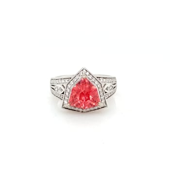 2.98 Cts Rhodochrosite and 0.54 Cts White Diamond Ring in 14K WG