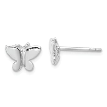 Rhodium Over Sterling Silver Butterfly Children's Post Earrings