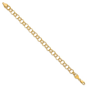 10k Yellow Gold Solid 7mm Triple Link Charm Bracelet