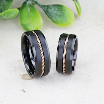 ADELARD Rose Gold Braided Brushed Center Black Tungsten Wedding Band
With Polished Beveled Edges 8mm