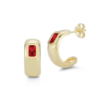Sterling Statements 14K Yellow Gold Over Sterling Silver Red CZ Hoop Earrings