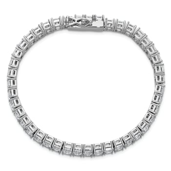 Rhodium Over Sterling Silver Polished Emerald-cut Cubic Zirconia Tennis Bracelet