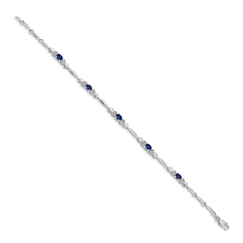 Rhodium Over 14k White Gold Diamond and Sapphire Bracelet