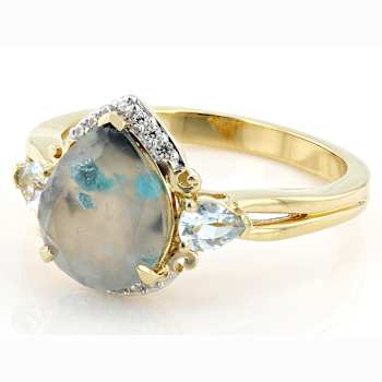 Blue Chalcedony, Aquamarine And White Zircon Ring In 18K Gold Over
Sterling Silver 2.11ctw