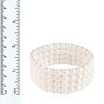 6-7mm White Cultured Freshwater Pearl Silver  Bracelet