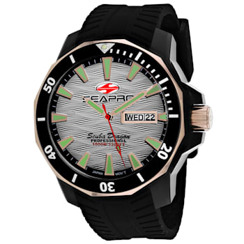 Seapro Men's Scuba Dragon Diver Limited Edition White Dial, Rose Accent
Bezel, Black Silicone Watch