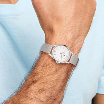 Mens Charles Hubert Stainless Steel Silver-tone Dial Mesh Band Watch