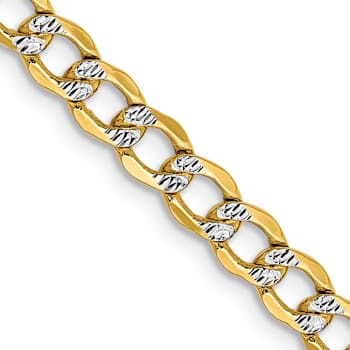 14k Yellow Gold and Rhodium Over 14k Yellow Gold 4.3mm Textured Pave
Curb 18 Inch Chain