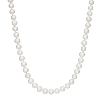 6-7mm Round White Freshwater Pearl 10K Yellow Gold Tennis Necklace