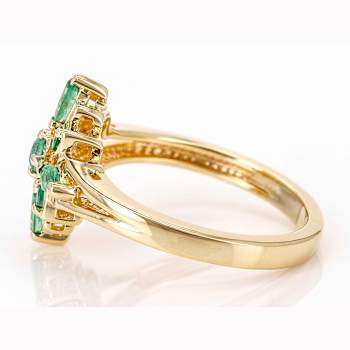 Emerald Cluster Ring In 18K Gold Over Sterling Silver 0.53ctw