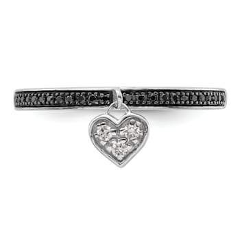 Rhodium Over Sterling Silver Stackable Expressions Heart Black and White
Diamond Ring 0.129ctw