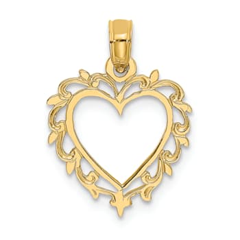 14k Yellow Gold Heart with Lace Trim Pendant