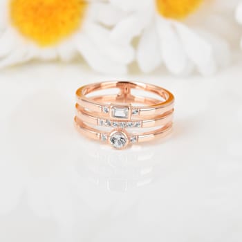 White Sapphire Stacked Ring 14K Rose Gold Over Sterling Silver Multi
Shape Ring