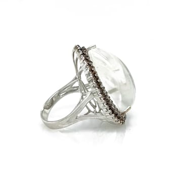 35.44 Ctw Moonstone and 1.92 Ctw White Diamond Ring in 18K 2-Tone