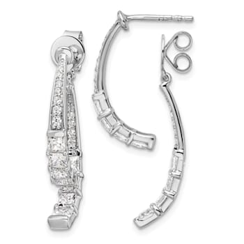 Rhodium Over 14K White Gold Lab Grown Diamond Front and Back Post Dangle Earrings