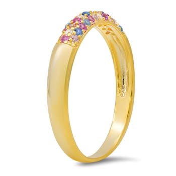 Pink, Blue, And White Cubic Zirconia 14k Yellow Gold Over Sterling
Silver Ring 0.21ctw