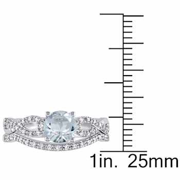 Aquamarine and Diamond 10K White Gold Ring 0.84ctw