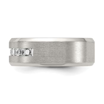 White Cubic Zirconia Titanium Men's 8mm Band Ring