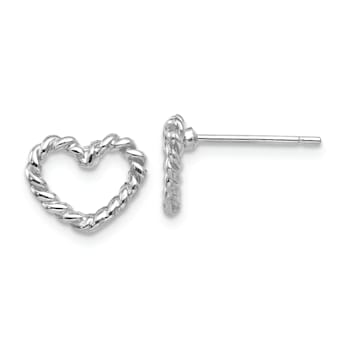 Rhodium Over 14k White Gold Heart Stud Earrings