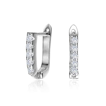 CZ U-Hoop Earrings In White Rhodium Over Brass