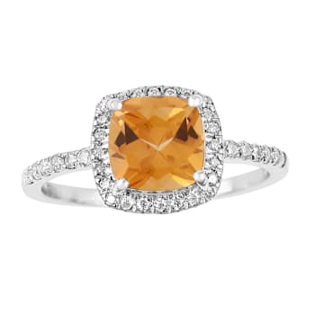 Natural Yellow Citrine Cushion Cut Halo  Ring with Moissanite Accents
Sterling Silver Ring