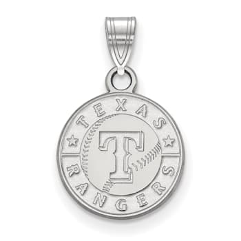 Rhodium Over Sterling Silver MLB Texas Rangers LogoArt Circle Pendant