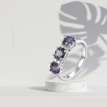 Lab Created Alexandrite and Moissanite Sterling Silver 3-Stone Ring