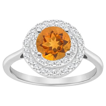 7mm Round Citrine And White Topaz Accents Rhodium Over Sterling Silver
Double Halo Ring