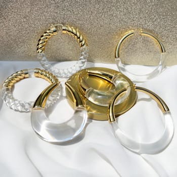 14K Yellow Gold Over Brass Acrylic XL Clear Chunky Bucket Hoop Earrings
