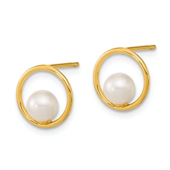 14k Yellow Gold Open Circle 5mm Freshwater Cultured Pearl Stud Earrings