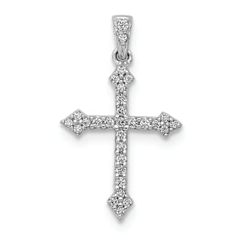 Rhodium Over 14k White Gold Diamond Cross Pendant