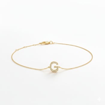 10K Yellow Gold White Diamond G Initial Bracelet for Women with
Adjustable Chain, 0.06ctw