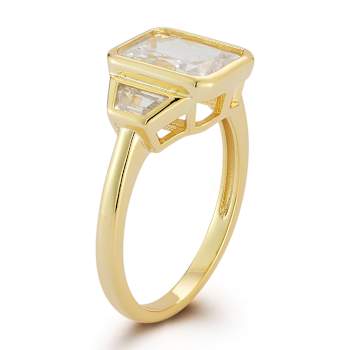 Rachel Zoe Bezel Set CZ Three-Stone Ring in 14K Gold Over Sterling Silver