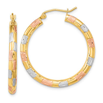 14k Yellow Gold and Rhodium Over 14k Yellow Gold 1 1/4" Polished
Satin Diamond-cut Hoop Earrings