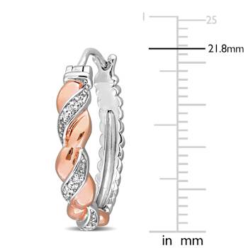 Diamond Accent Twist Hoop Earrings in 2-Tone Rose Gold and White
Sterling Silver