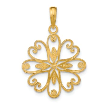 14k Two-tone Gold Beaded Heart Petals Flower Charm