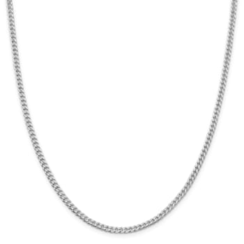 Rhodium Over Sterling Silver Polished 3.15mm Curb Chain Necklace