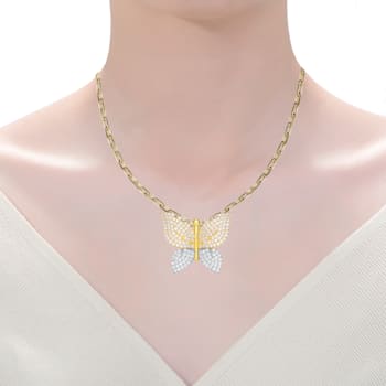 Two-Tone 14K Yellow Gold & Rhodium Plated over brass with Clear CZ
Butterfly Pendant Necklace